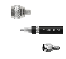 Кабельная сборка VEGATEL RG-58 A/U Сu (ГОСТ, PVC, многожильный, черный) (SMA-male - N-male) 10 м