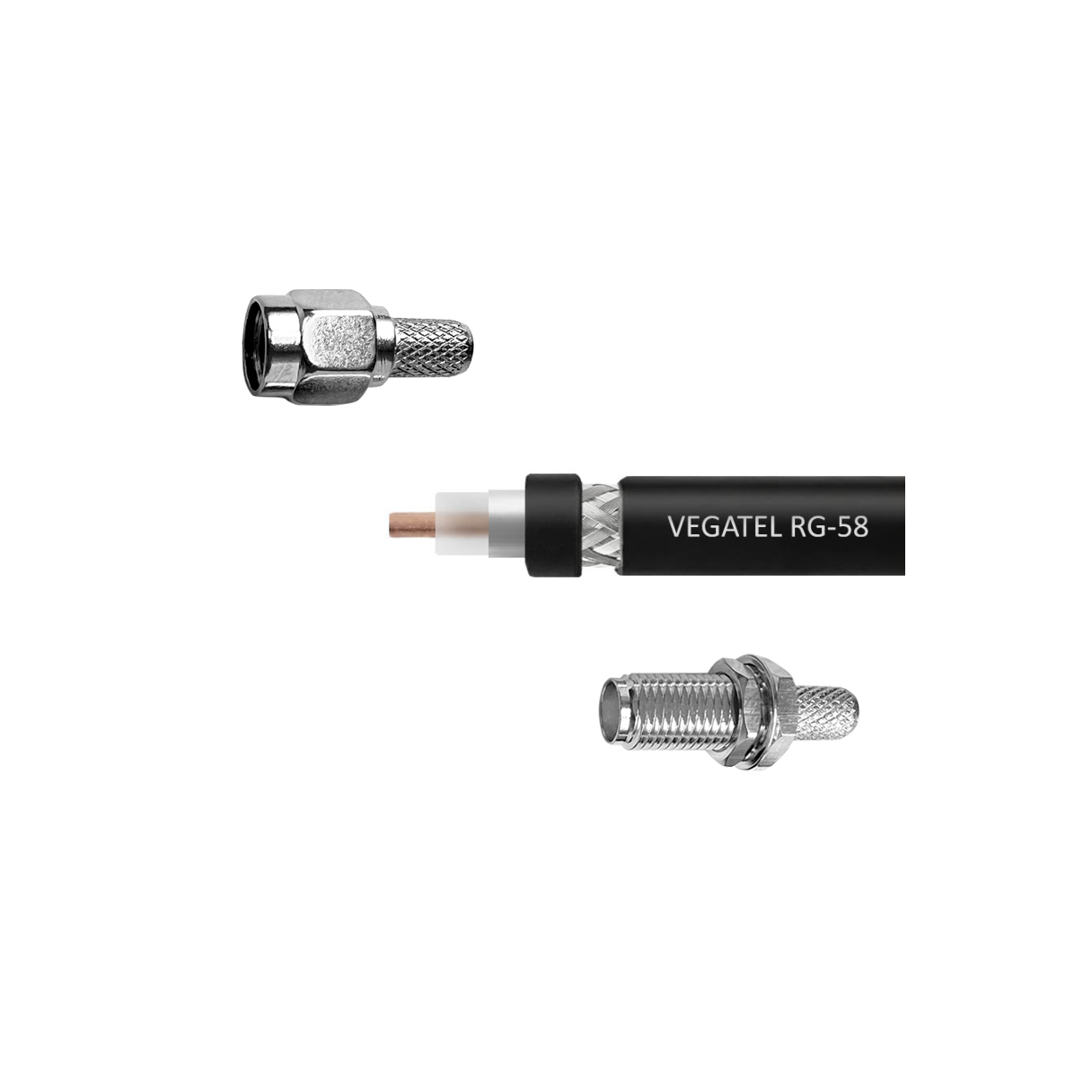Кабельная сборка VEGATEL RG-58 A/U Cu (ГОСТ, PE, черный) (SMA-male - SMA-female)
