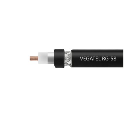 Кабель коаксиальный VEGATEL RG-58 A/U (ГОСТ, PVC, черный) 50м